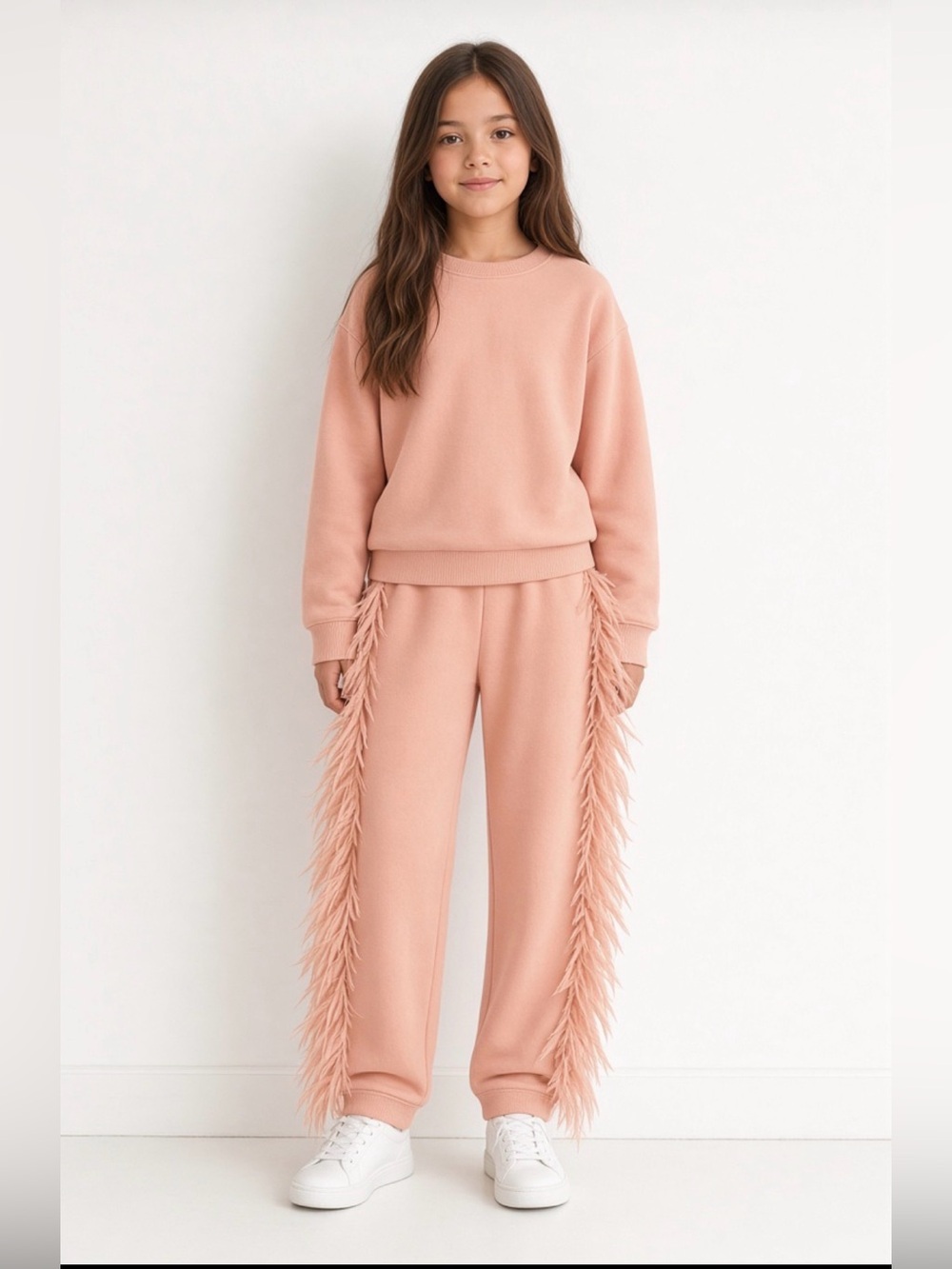 Andorine Girls Size 8 Pink Feather Sweatshirt & Pants Set | Made in Portugal